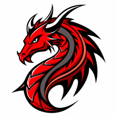 Design a red line dragon tattoo with shadowed horns, white background