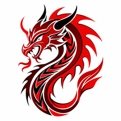 Design a red line dragon tattoo with shadowed horns, white background