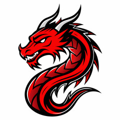 Design a red line dragon tattoo with shadowed horns, white background