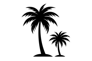 Two little and big palm tree icon vector silhouette 