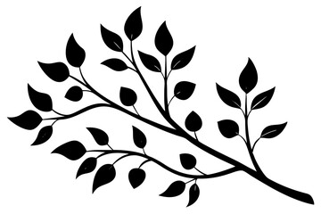 decorative tree branch with small leaves vector silhouette 