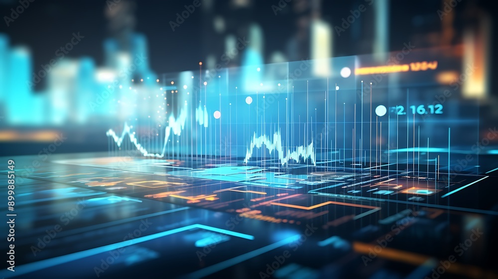 Poster abstract digital interface with data visualization and graph