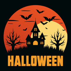 Vintage Halloween t-shirt design  and the text with 