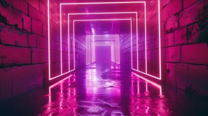Obraz premium Futuristic Corridor with Neon Glow Generative AI