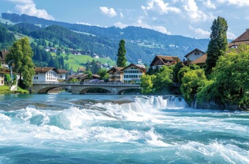 river flowing into the sea with white foam and huge splash at center point of water