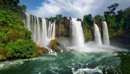 Fototapeta premium Serie de cascadas que caen desde una gran altura, creando un estruendo ensordecedo