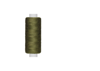 green spool of sewing thread isolated on white background close up