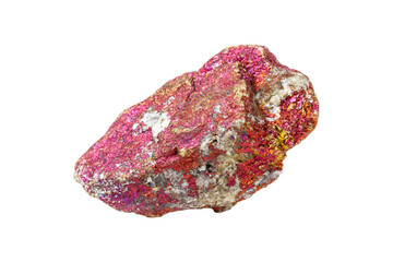 Chalcopyrite mineral stone in the rock on a white background close up