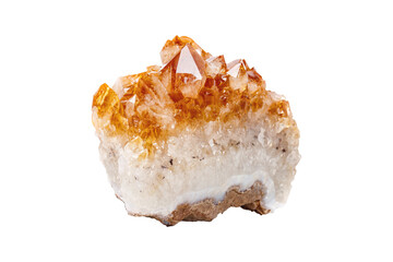 Citrine in rock in crystals mineral stone on a white background close up