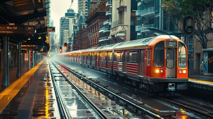 Fototapeta premium Colourful sky over Sydney city CBD high-rise towers at sunrise around Sydney harbour and the Sydney Harbour bridge in elevated aerial panorama.
