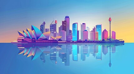 Fototapeta premium Single one line drawing Sydney skyline, Australia. City concept. Continuous line draw design graphic vector illustration.
