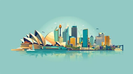 Obraz premium Single one line drawing Sydney skyline, Australia. City concept. Continuous line draw design graphic vector illustration.