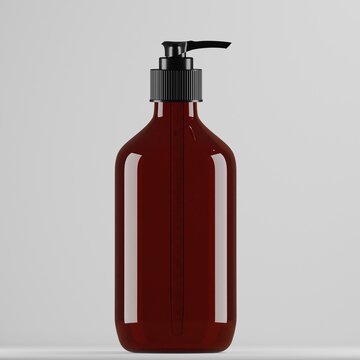 A cylindrical 200ml amber PET plastic bottle with a black pump dispenser and a black cap. The bottle is standing upright on a plain background. It appears to be designed for skincare products and is e