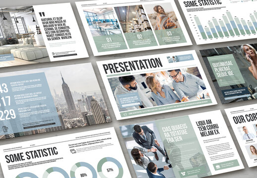 Modern Light Business Project Presentation with Pale Blue and Green Elements