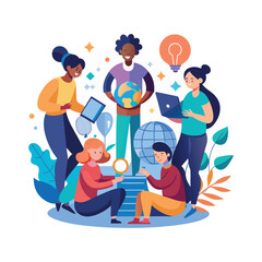 Vector work with a variety of partners flat minimalistic illustration