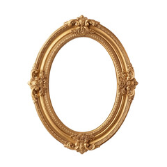 Oval antique gold frame isolated on white background