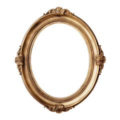 Oval antique gold frame isolated on white background