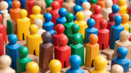 Obraz premium Colorful Wooden Figures Representing Diversity and Community