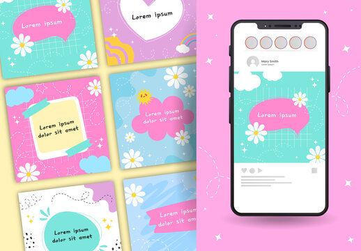 Pastel Aesthetic Cute Social Media Post Template