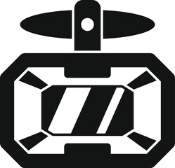 This simple icon represents a flying taxi of the future, transporting people around a smart city