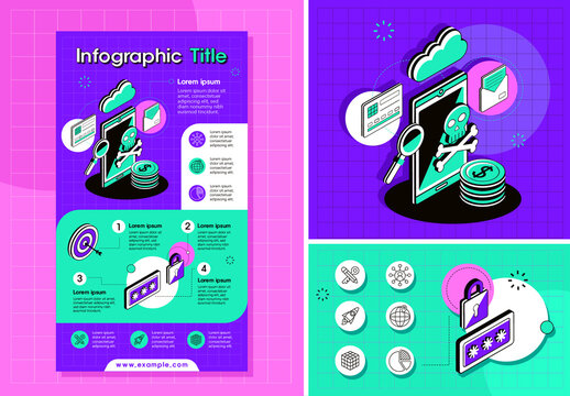 Pink and Green Cybersecurity Data Protection Infographic Template