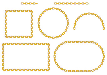 Gold Chain Link Frame Border Template Clipart - Circle, Square, Rectangle, Ellipse Oval and Line with Transparent Background 