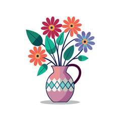 Vector Nice Vase with flowers, simple and clean design illustration On a White Background