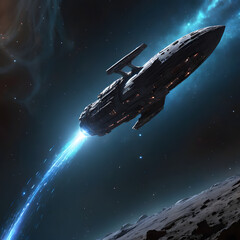 Obraz premium Galactic Voyager: A Starship’s Cosmic Journey Beyond