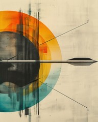 Contemporary Art Collage of Arrow in Flight Symbolizing Archery

