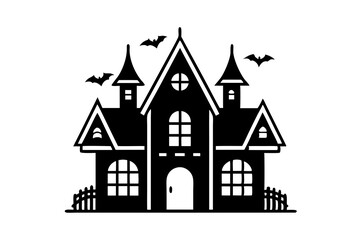 Elegant Vector Line Art Halloween House Icon on White Background