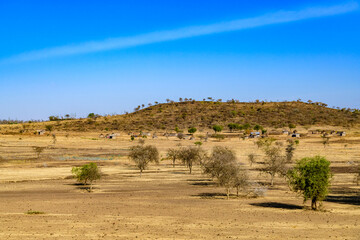 View of the Maasai people village in Tanzania. African landscape