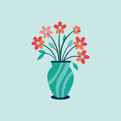 Vector Nice Vase with flowers, simple and clean design illustration On a White Background