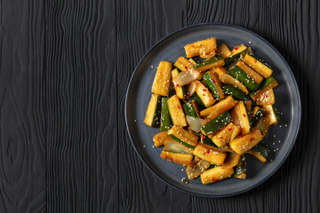 Japanese Hibachi Zucchini on a plate, top view