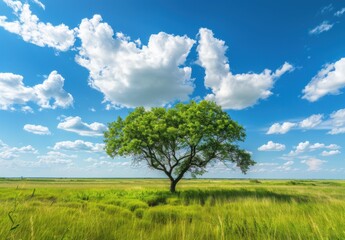 Obraz premium heart-shaped tree stands alone in the middle of an open field, surrounded by tall grass
