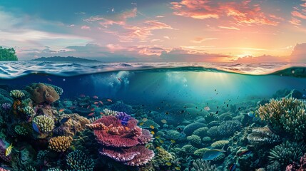 Aerial view of a young couple snorkeling above coral reef reaching deeper parts of the crystal clear water, Rhodes, Greece. Aerial drone view of a couple snorkeling swimming in crystal clear water.