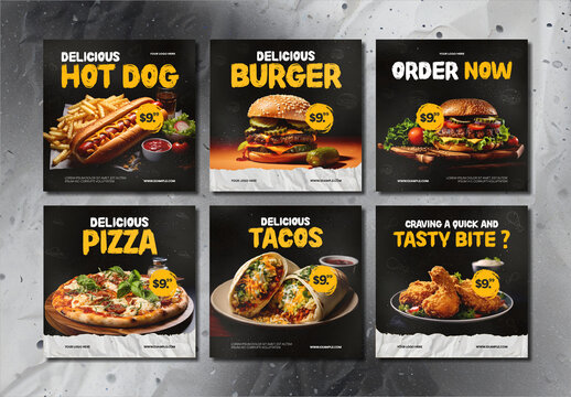 Black and Yellow Grunge Style Fast Food Social Media Post
