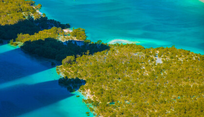 Mangroves and turquoise water at Al Reem island in Abu Dhabi, UAE
