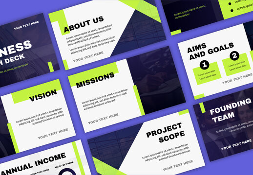 Blue and Green Business Pitch Deck Modern Presentation Design Set