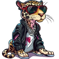 Jaguar Punk animal fashion cartoon isolated whitebackground
