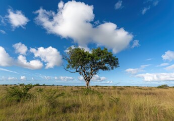 Obraz premium heart-shaped tree stands alone in the middle of an open field, surrounded by tall grass