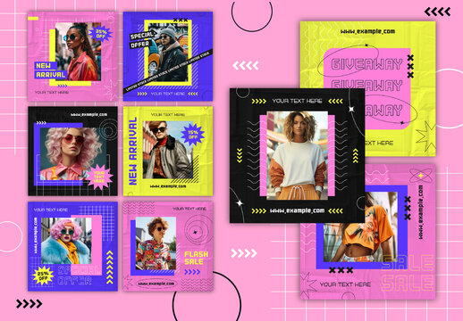 Vibrant Retro Futuristic Fashion Sale Social Media Template
