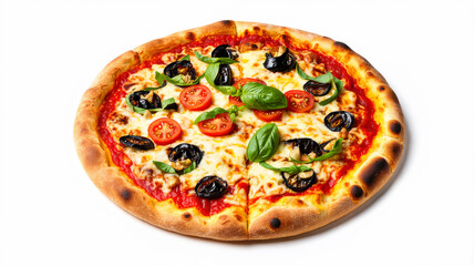 Delicious Margherita Pizza with Fresh Toppings on White Background - Perfect for Food Blogs and Menus