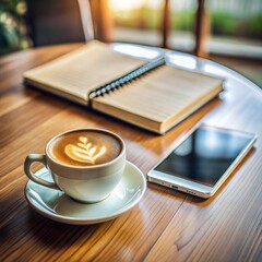 Coffee on the table with business accessories 