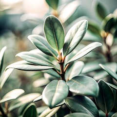 Close-up photograph of a green branch with plant leaves