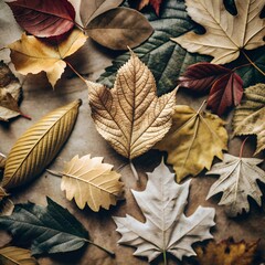 autumn leaves on a wooden table. Leaves close-up for background, cover, design of printed materials