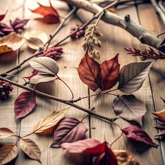 autumn leaves on a wooden table. Leaves close-up for background, cover, design of printed materials