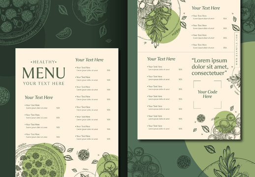 Green and Beige Vintage Healthy Restaurant Menu Template