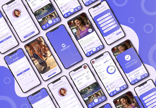 Purple Fitness App UI Gradient Design Health Dashboard Mobile Template