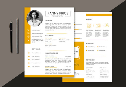 Professional Yellow and White Modern Resume Template