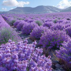 Obraz premium Lavender field under a bright sky.
